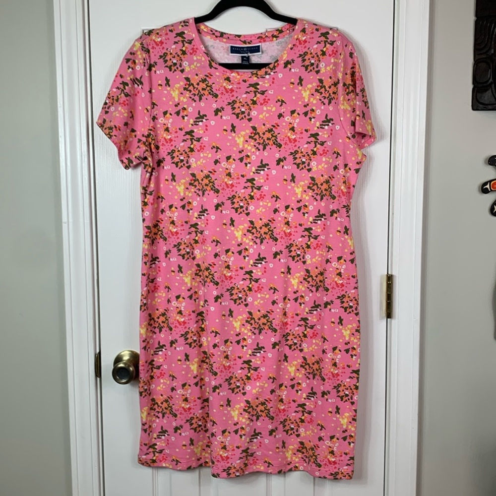 NWOT Karen Scott pink floral short sleeved tee shirt dress size PL. 60%\40%blend